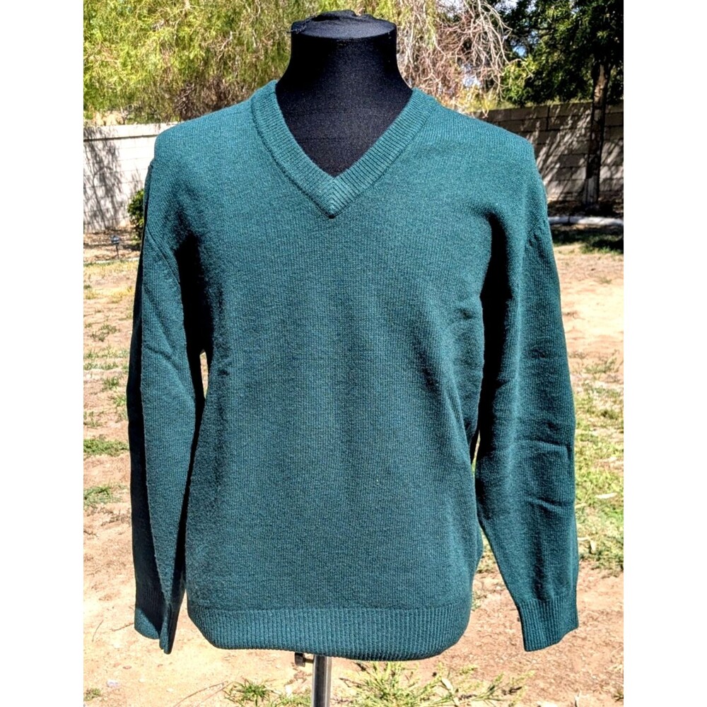 Classic Unisex Med Giordano Lambswool Forest Green V-Neck Pullover Sweater EUC